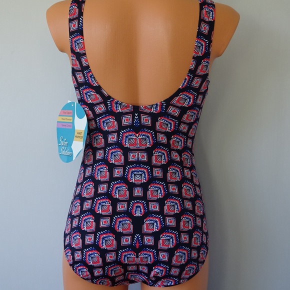 Swim Solutions 1Piece High Neck Multi Swimsuit NWT - Picture 3 of 4